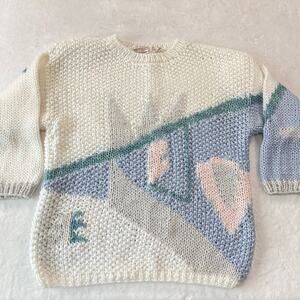 Lauren Hansen Vintage Hand Knitted Sweater pastel Women’s size medium Geometric